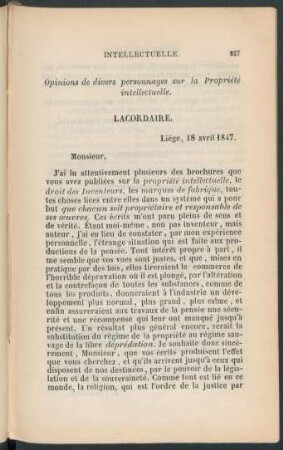 Opinions de divers personnages sur la Propriété intellectuelle
