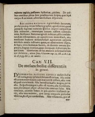 Cap. VII. De melancholiæ differentiis in genere.