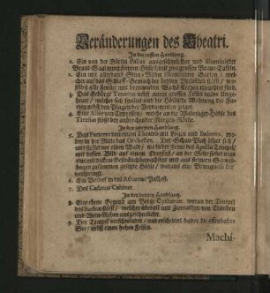 [Veränderungen des Theatri. - Machinen und Flugwercke]