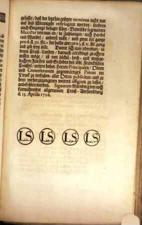 Anderweite Müntz-Verordnung, Derer Hohen Herren Fürsten und Ständen des Löblichen Fränckischen Crayses : De Dato Nürnberg 15ten Aprilis 1726
