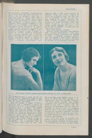 Miss Madge Compton, festejada actriz inglesa, exhibindo um collar de última moda
