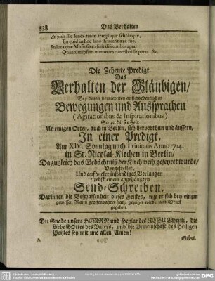 Die Zehente Predigt. Das Verhalten der Gläubigen, ...