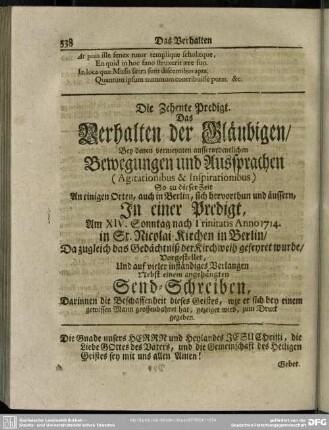 Die Zehente Predigt. Das Verhalten der Gläubigen, ...