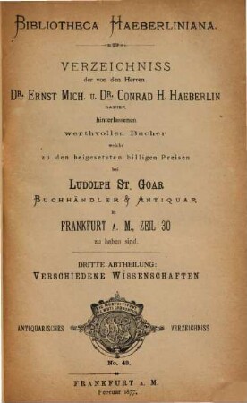 Antiquarisches Verzeichniss. 43. 1877
