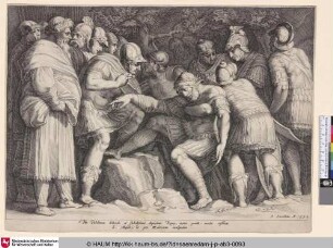 [Der verwundete Scipio wird von seinen Söhnen vom Schlachtfeld getragen; The Wounded Scipio Carried from Battle by his Sons]
