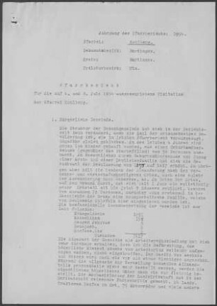 Kohlberg: Pfarrbericht 1954