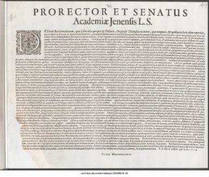 Prorector Et Senatus Academiæ Jenensis L. S. : De Feriis Bacchanaliorum, quæ Liberalia quoque [et] Hilariæ, Orgia [et] Dionysia vocantur, quo tempore, [et] quibus in locis olim cœperint ... P. P. Die 6. Mart. A. O. R. 1614