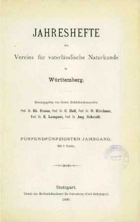 Bd. 55, 1899: Jahreshefte des Vereins für Vaterländische Naturkunde in Württemberg : zugl. Jahrbuch d. Staatlichen Museums für Naturkunde in Stuttgart