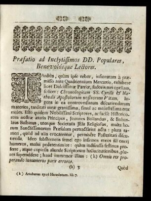 Praefatio ad Inclytissimos DD. Populares, Benevolósque Lectores