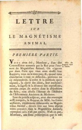 Lettre sur le magnétisme animal