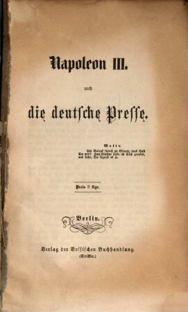 Napoleon III. und die deutsche Presse