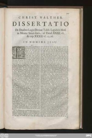 Christ. Walther. Dissertatio De Duabus Legis Divinae Tabb. Lapideis Mosi in Monte Sinai datis, ad Exod. XXXI:18. & cap. XXXII: us. 15,16.