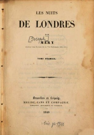 Les nuits de Londres, 1. - 262 S.