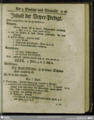 Inhalt der Vesper-Predigt [Am 3. Sontage nach Trinitatis]