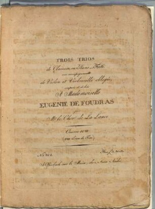 Trois trios de clavecin ou piano-forté, avec accompagnement de violon et violoncelle obligés : oeuvre 10me ; (2me livre de trios)