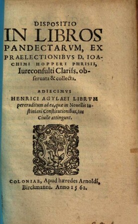Dispositio in libros Pandectarum
