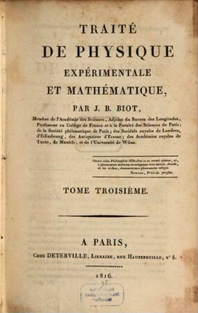 Traité de physique expérimentale et mathématique, 3