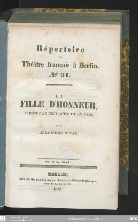 La fille d'honneur : comédie en cinq actes et en vers