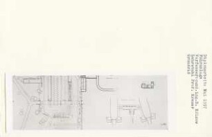Fähranlage (Diplomarbeit bei Willy Kreuer): Wirtschaftskeller, Landungsbrücke, Grundrisse Kellergeschoss, Untergeschoss 1:200 und Obergeschoss
