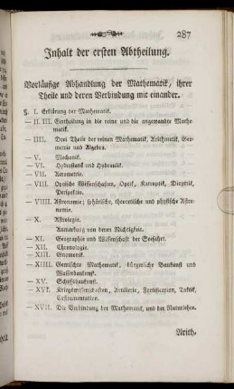 Inhalt der ersten Abtheilung.