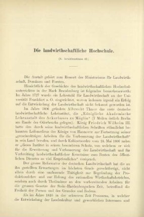 Die landwirthschaftliche Hochschule