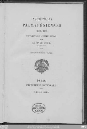 Inscriptions palmyréniennes inédites un tarif sous l'empire romain