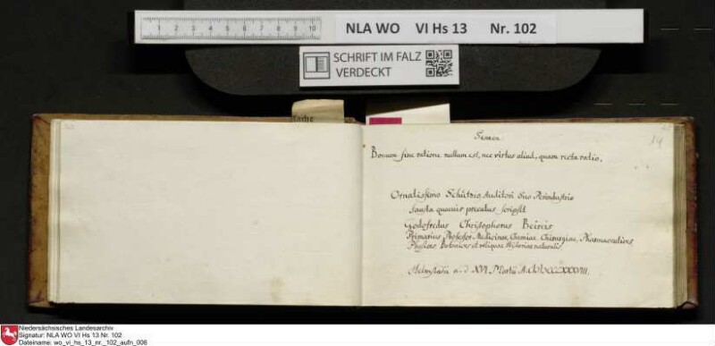 Stammbuch des Johann Christian Wilhelm Schütze aus                            Braunschweig