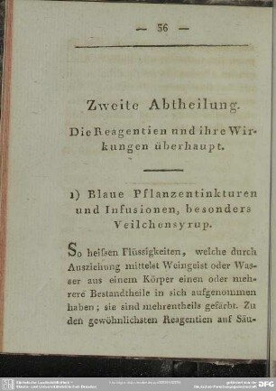 Zweite Abtheilung, Die Reagentien und ihre Wirkungen überhaupt