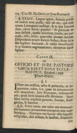 Caput IX. De Officio Et Iure Pastoris Circa Res Et Bona Ecclesiastica, Kirchen- und Pfarr-Güter