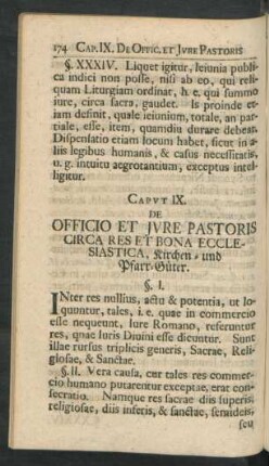 Caput IX. De Officio Et Iure Pastoris Circa Res Et Bona Ecclesiastica, Kirchen- und Pfarr-Güter