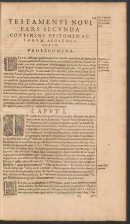 Testamenti Novi Pars Secunda Continens Epitomen Actorum Apostolicorum.