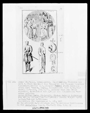 Probedruck für Montfaucon, Band I., Taf. XXV: Metz, Klosterkirche Saint-Arnould: Statue Ludwigs des Frommen von seinem Grabmal