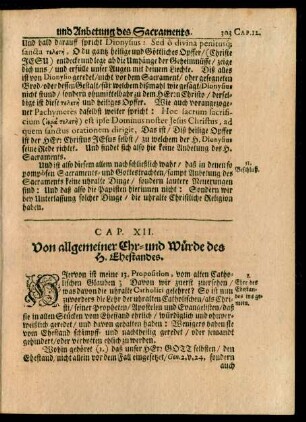 Cap. XII. Von allgemeiner Ehr- und Würde des H. Ehestandes.
