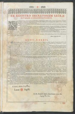 Ex Registro Decretorum Sacraerituum Congregationis