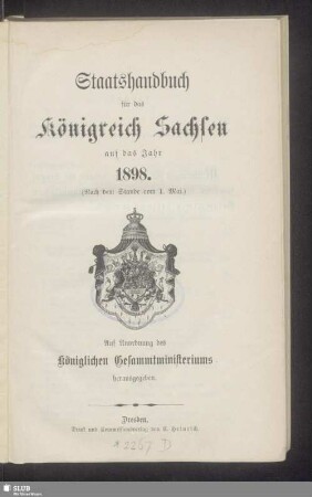 1898: Staatshandbuch für den Freistaat Sachsen