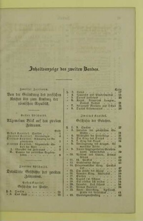 Inhaltsanzeige des zweiten Bandes