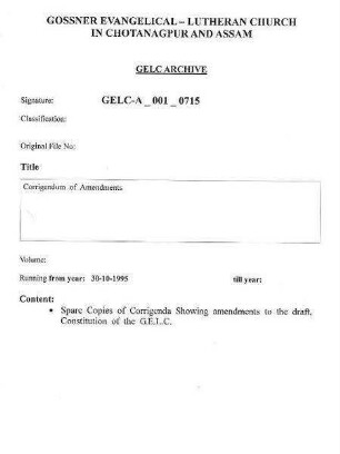 Corrigendum of Amendments