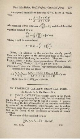 On Professor Cayley's canonical form.