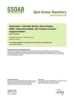 Rezension: Gabriele Winker, Nina Degele, 2009: Intersektionalität. Zur Analyse sozialer
Ungleichheiten