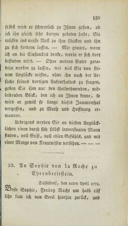 53. An Sophie von La Roche zu Ehrenbreitstein.