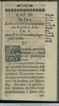 Cap. IV. De Deo, E tribus Symbolis Oecumenicis, & Artic. I. A.C.