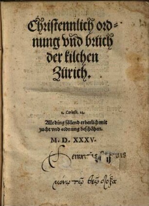 Christennlich ordnung vnd brüch der kilchen Zürich
