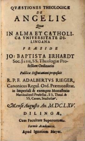 Qvaestiones Theologicae De Angelis