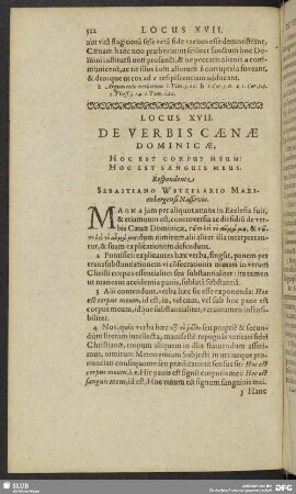 Locus XVII. De Verbis Caenae Dominicae, Hoc Est Corpus Meum: Hoc Est Sanguis Meus