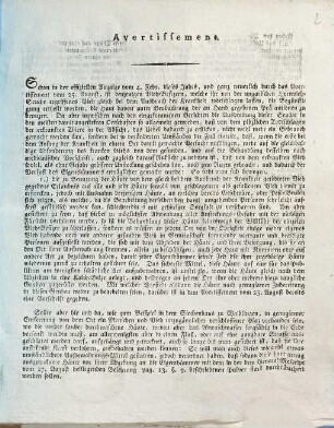 Avertissement. Schon in der offiziellen Anzaige vom 4. Febr. dieses Jahrs, und ganz neuerlich durch das Avertissement vom 25. August, ist denjenigen Vieh-Besizern, welche ihr von der ungarischen Hornvieh-Seuche ergriffenes Vieh gleich bei dem Ausbruch der Krankheit todtschlagen lassen, die Begünstigung ertheilt worden, die Haut davon .... zu benutzen ...
