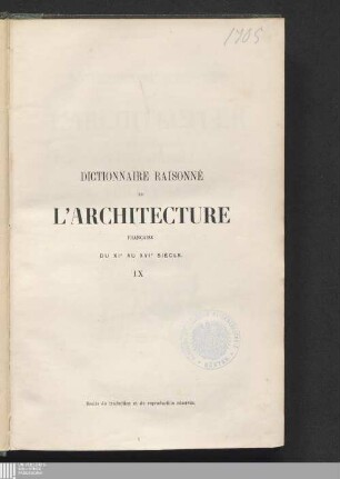 9: Dictionnaire raisonné de l'architecture française du XIe au XVIe siècle