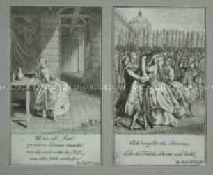 Illustrationen (Blatt 11 und 12 von 12 Blättern) zu der Operette "Der Deserteur " von Michel-Jean Sedaine.