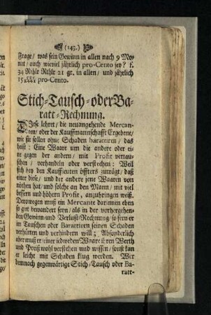 Stich- Tausch- oder Baratt-Rechnung