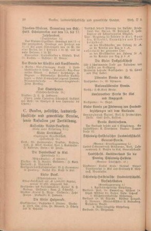 C. Banken, politische, landwirthschaftliche und gewerbliche Vereine, sowie Anstalten zur Fortbildung.