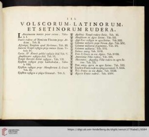 III. Volscorum, Latinorum, et Setinorum Rudera (Tab. I - XXIV)